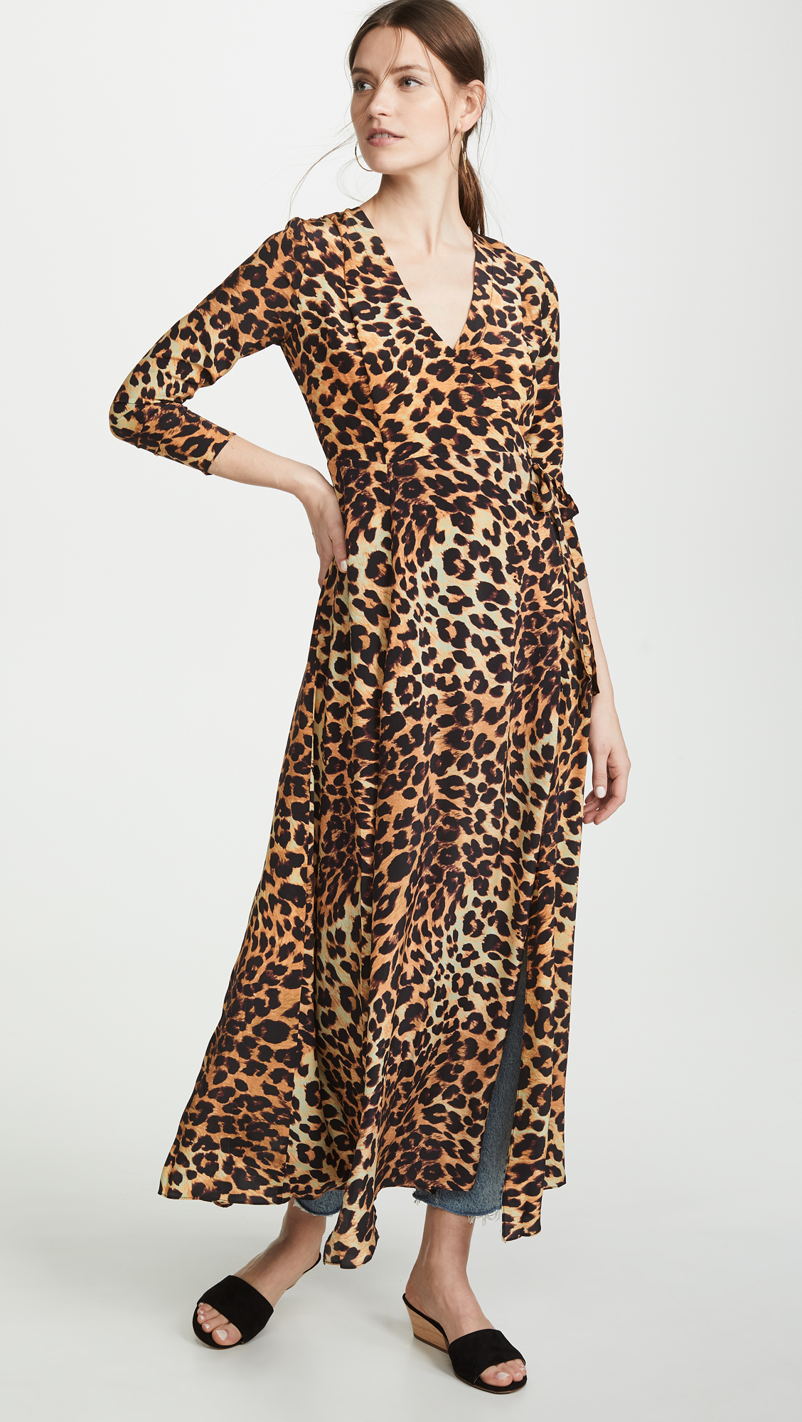 Leopard Print Wrap Dress Silk Satin
