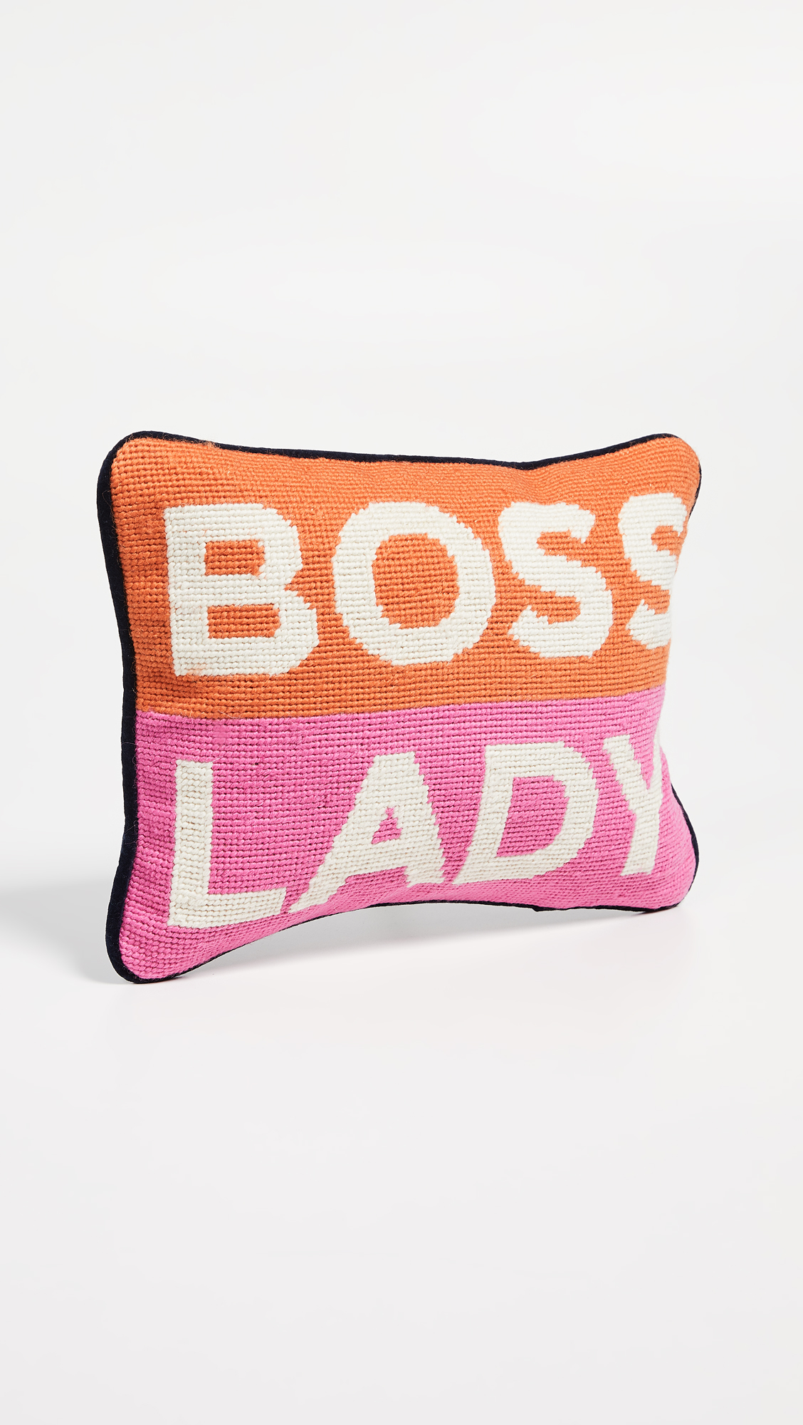 Needlepoint Boss Lady Pillow Orange and Pink