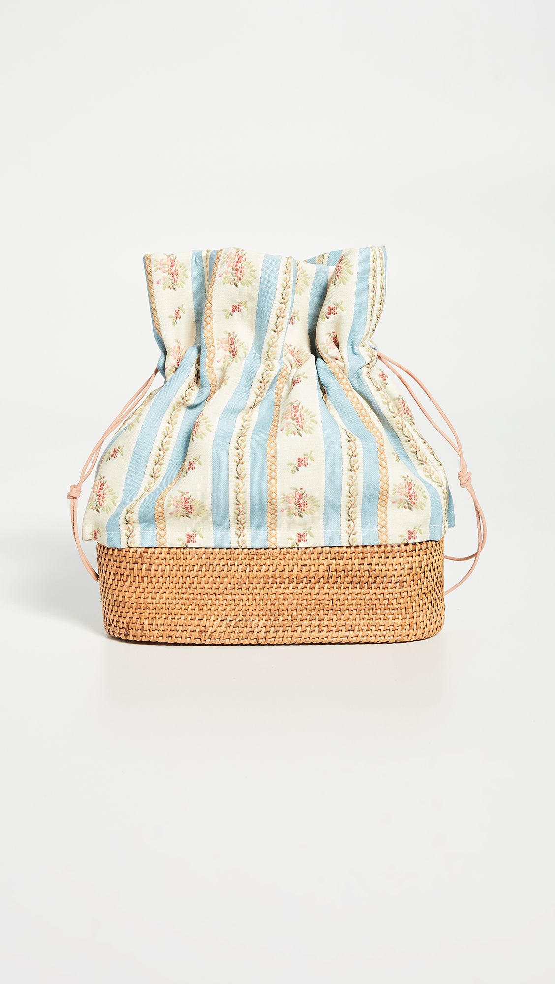 Floral Canvas and Woven Rattan Bag