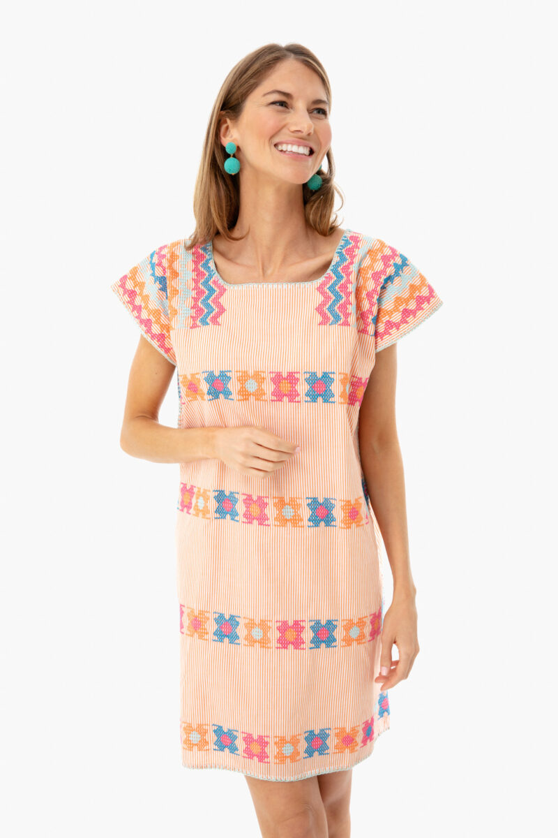 Embroidered Striped Dress