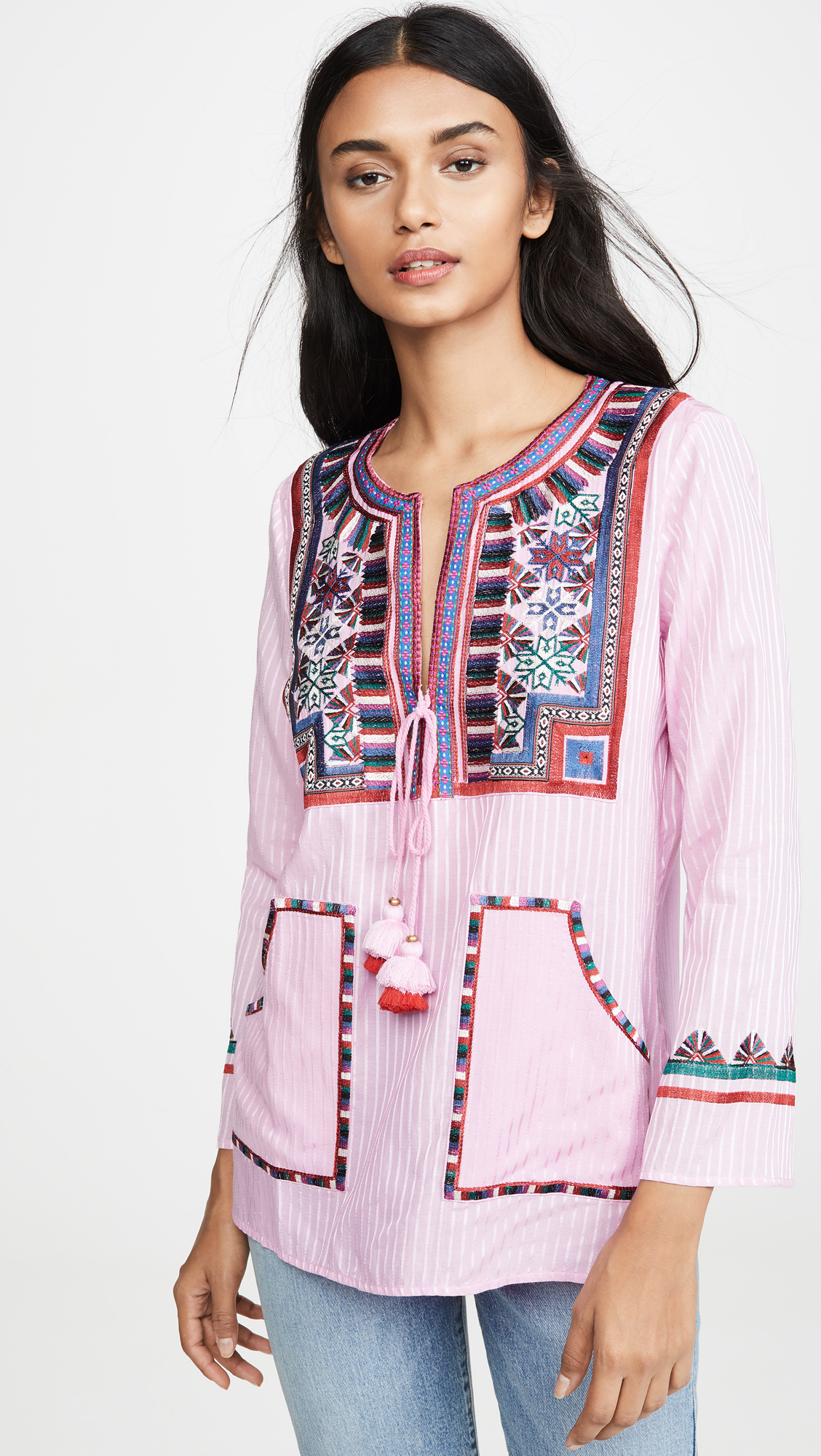 Pink Striped Embroidered Top
