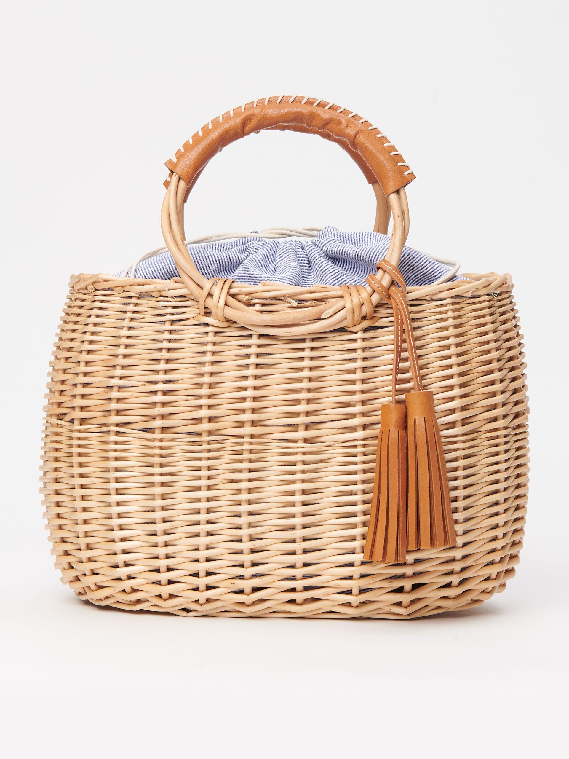 Wicker Bag with Leather Handles