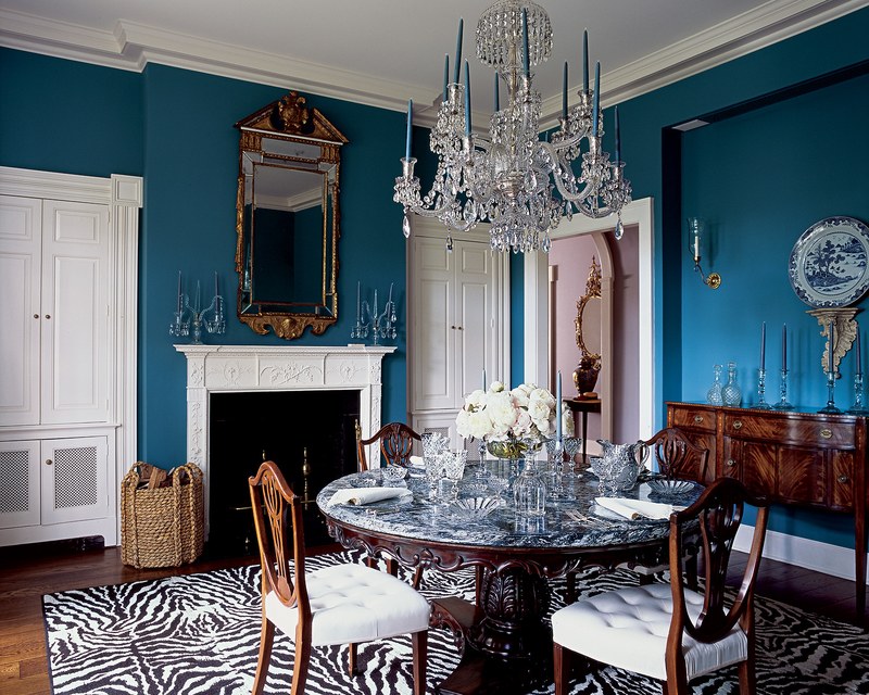 Aerin Lauder East Hampton Home Dining Room Blue Walls