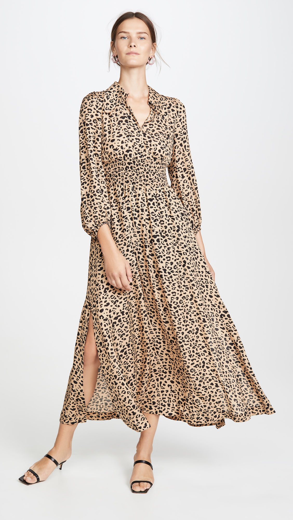 Leopard Print Balloon Sleeve Midi Dress