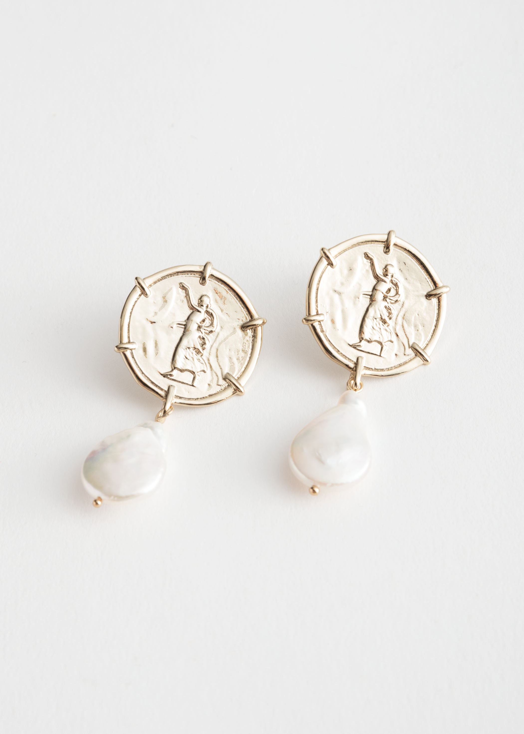 Coin and Pearl Drop Earrings