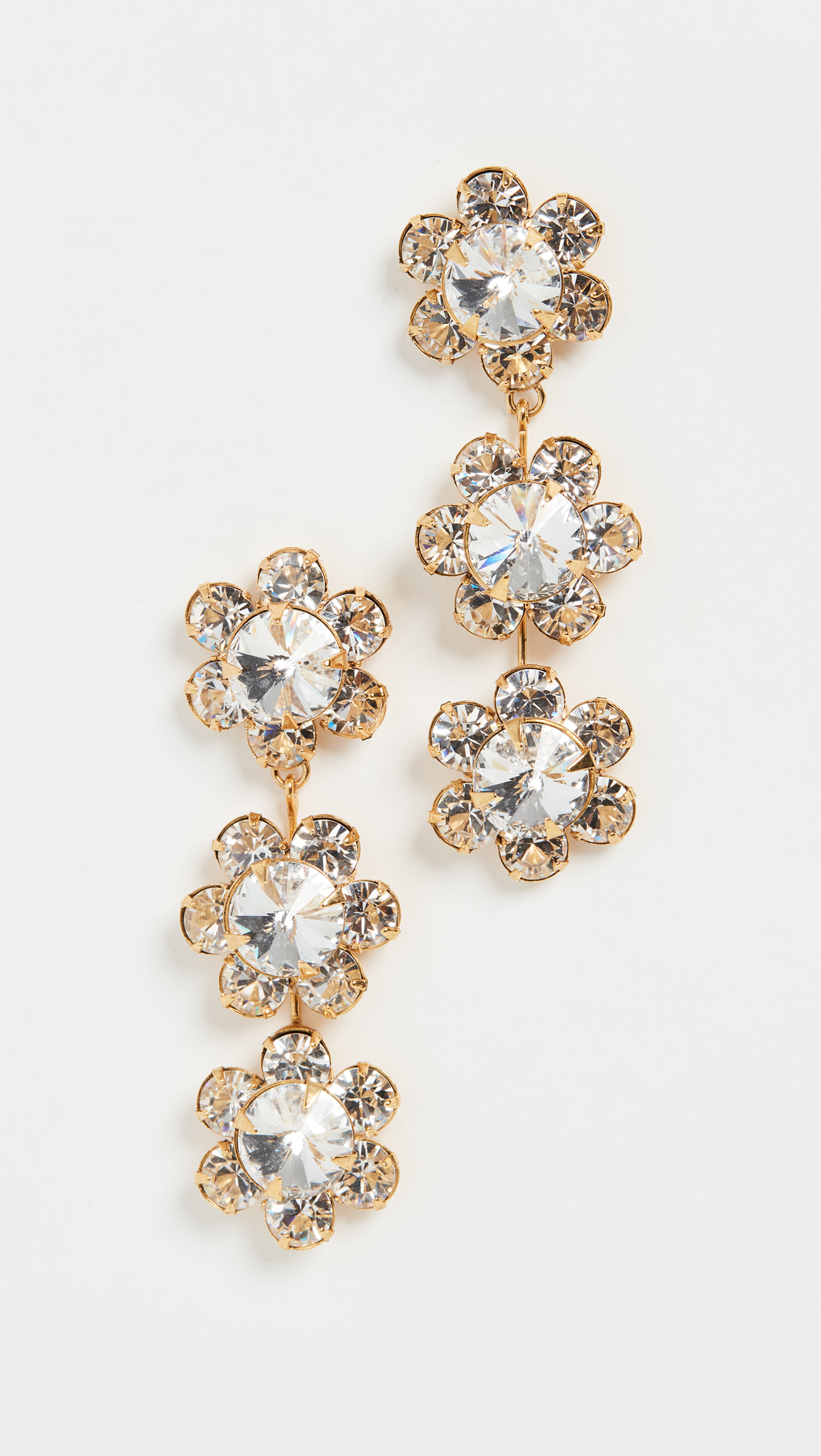 Crystal and Brass Flower Drop Earrings
