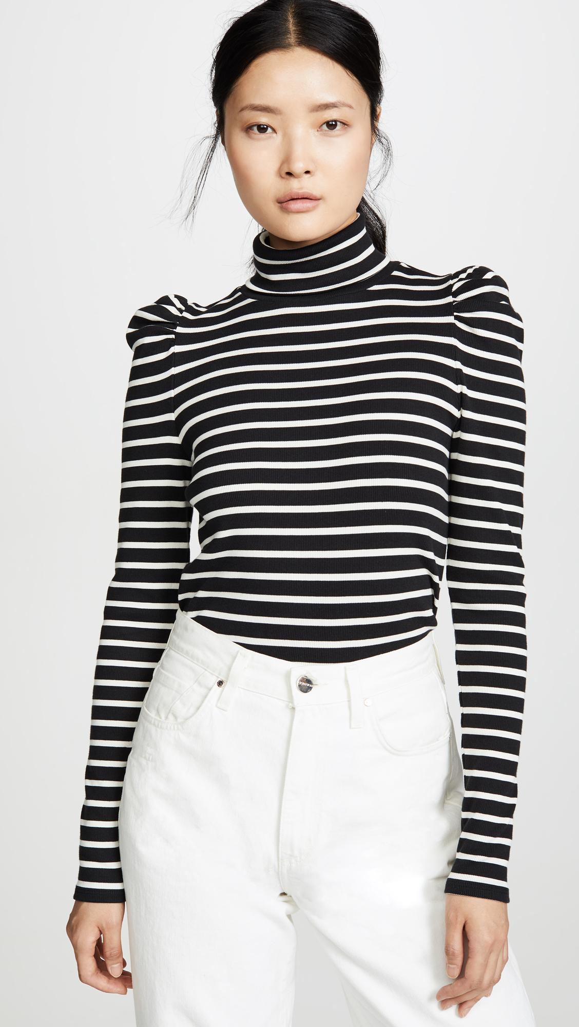 Black and White Striped Turtleneck Top