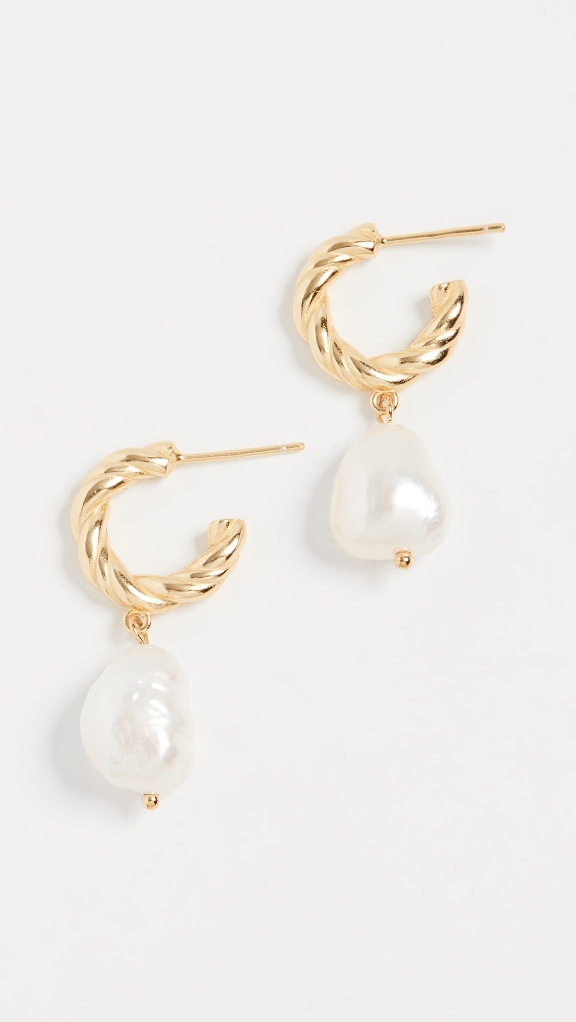 Gold Twisted Hoop Pearl Earrings