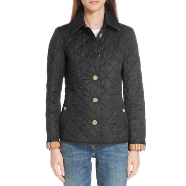 womens black burberry quilted jacket