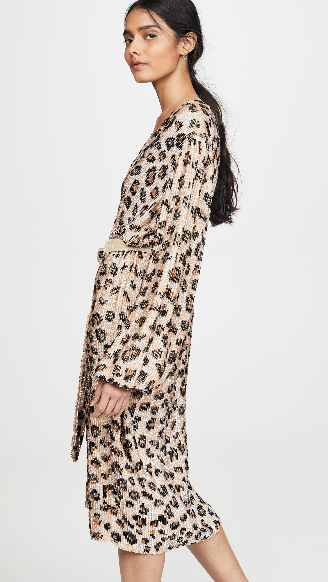 Leopard Print Sequined Midi Dress