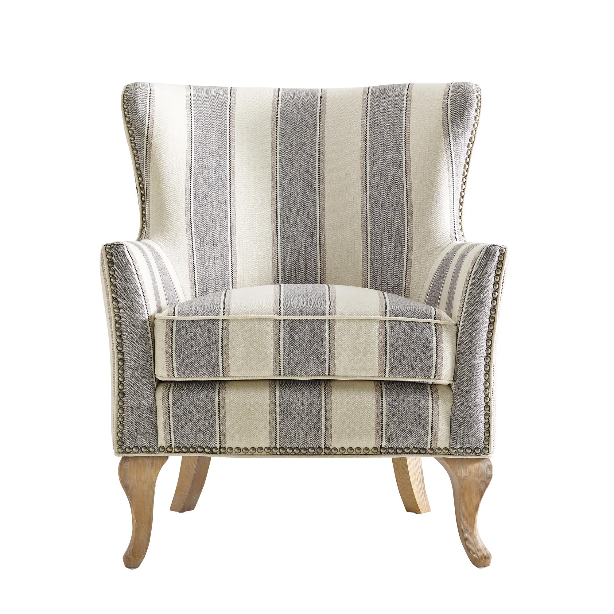Striped Accent Chair Nailhead Trim 
