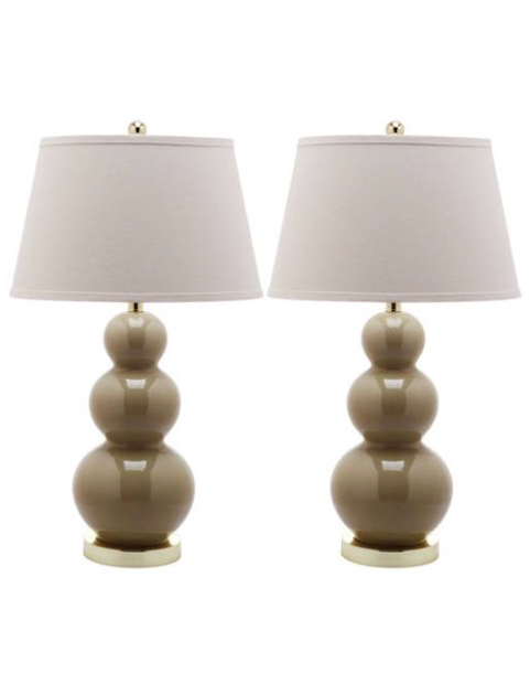 Taupe Triple Gourd Ceramic Table Lamps