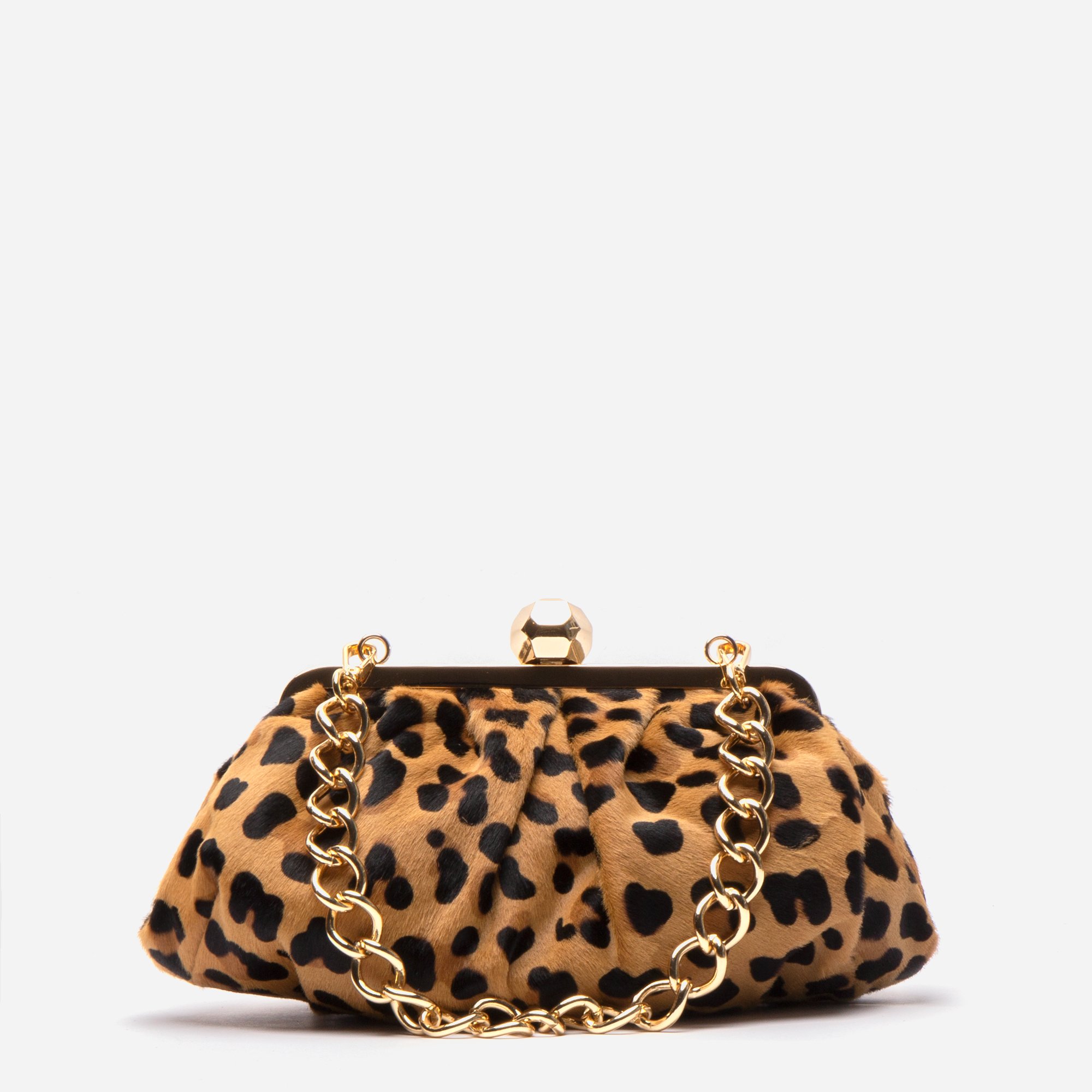 Leopard Print Clutch with a Gold Chain Strap