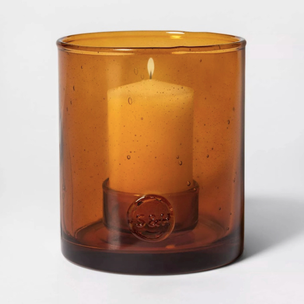 Amber Glass Hurricane Candle Holder