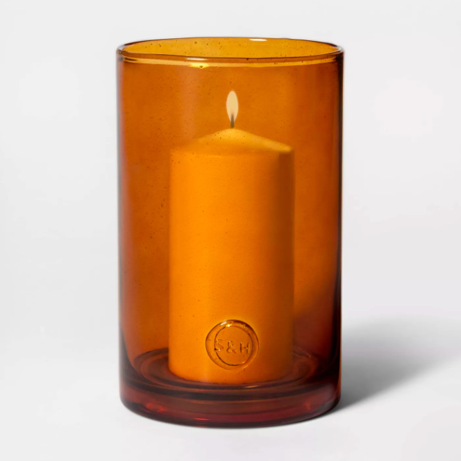 Amber Glass Pillar Candle Holder