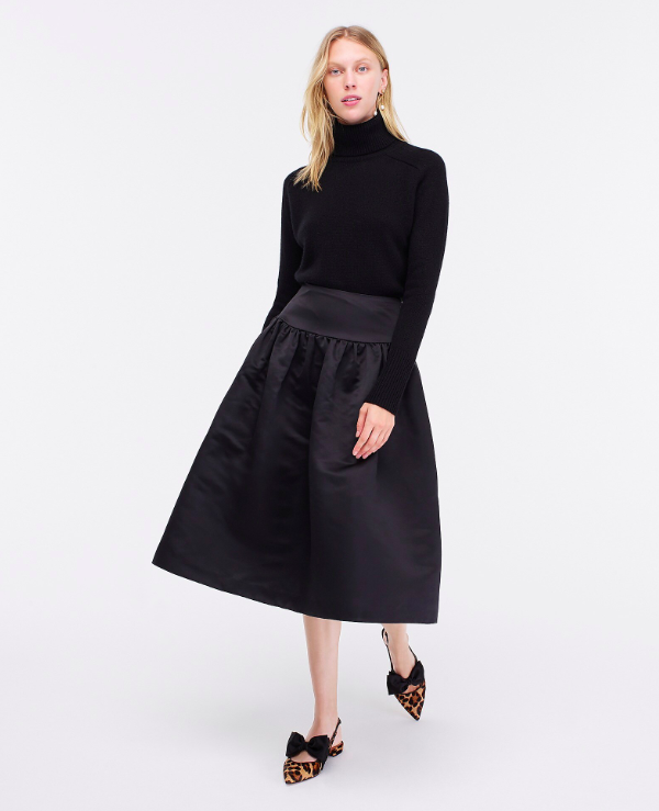 A-Line Duchess Satin Midi Skirt