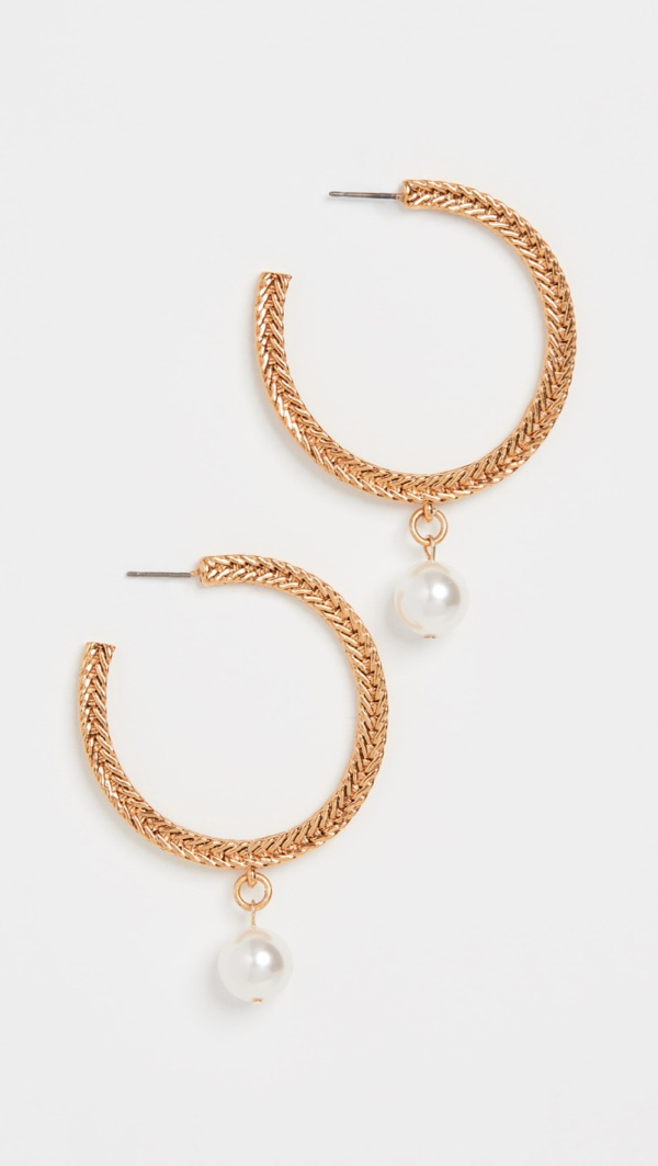 Chain Hoop Pearl Drop Earrings