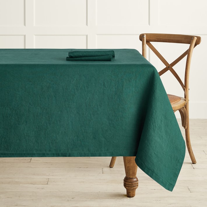 Solid Green Linen Tablecloth