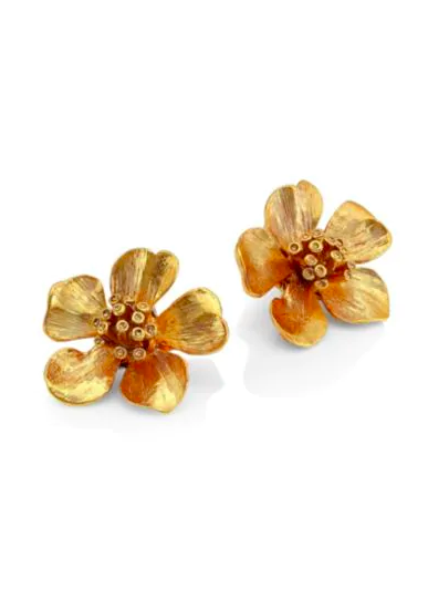 Gold Flower Button Earrings