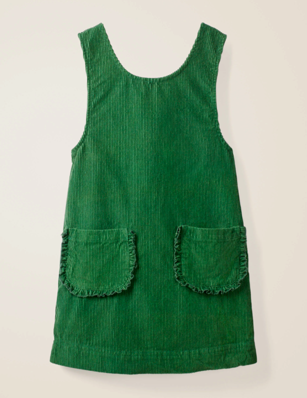 Green Pocket Cord Pinafore Dress
