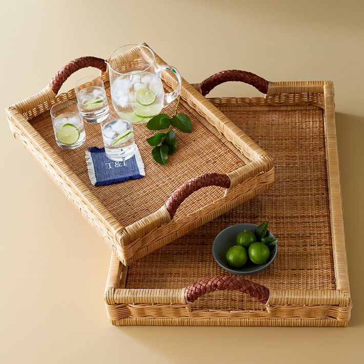 Wicker and Leather Tray