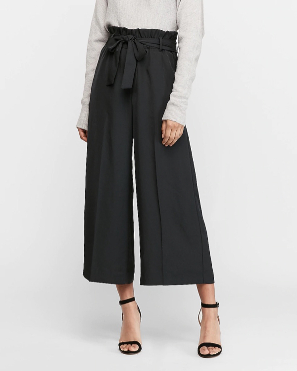 High Waisted Cropped Wide Leg Paperbag Pant