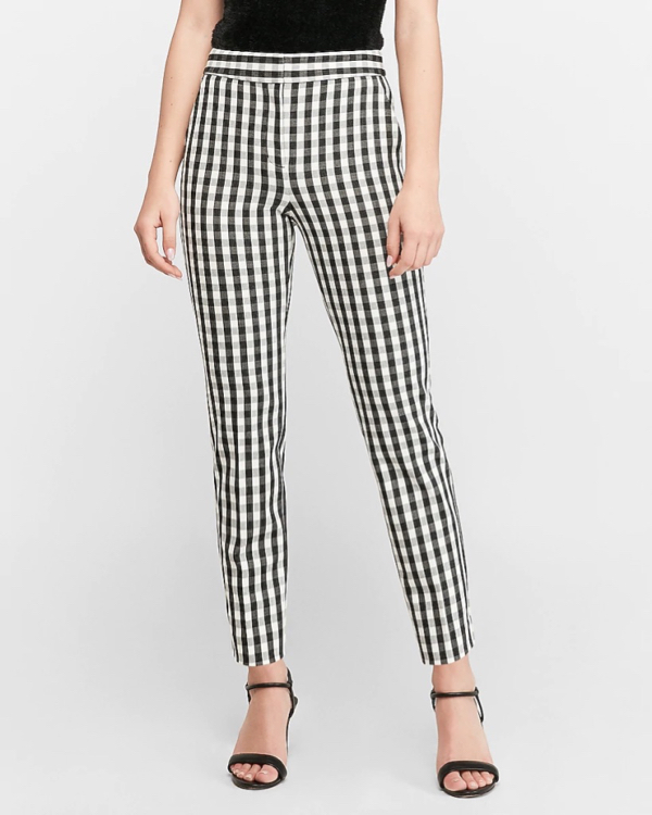 High Waisted Gingham Ankle Pant Black and White