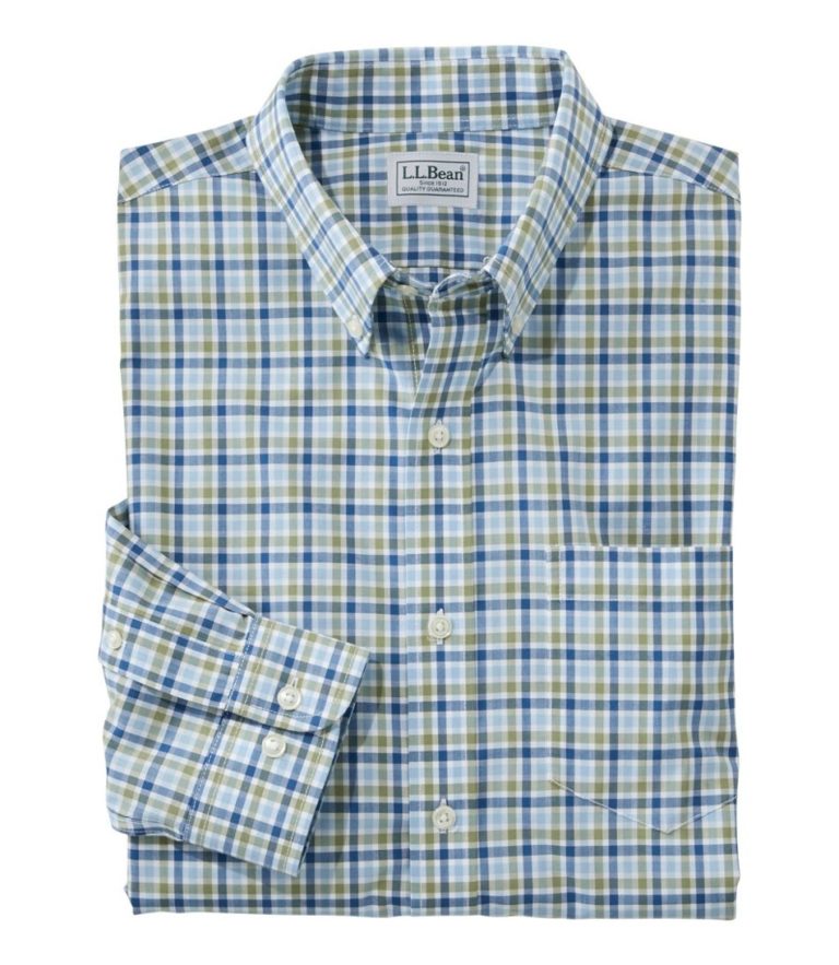 llbeanmenswrinklefreekennebunksportshirtgreenblueplaidcheck1