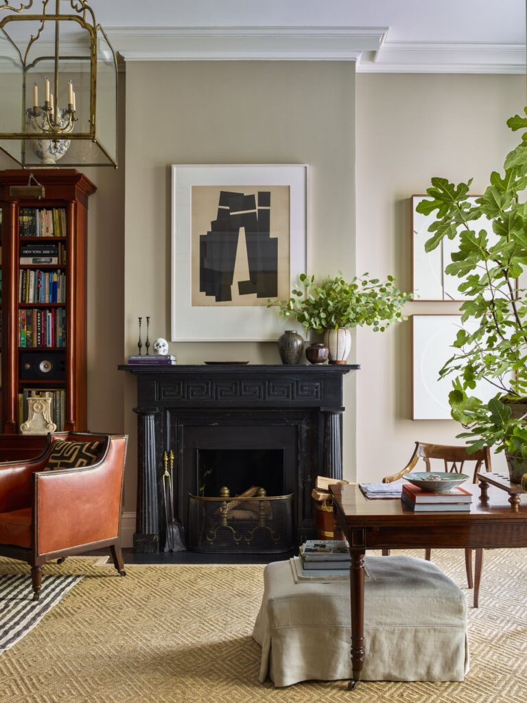 Gil Schafer New York apartment greek key fireplace mantel