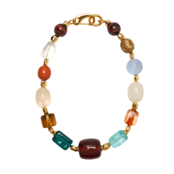 Multicolor beaded statement collar necklace with tiger's eye accents, Lizzie Fortunato