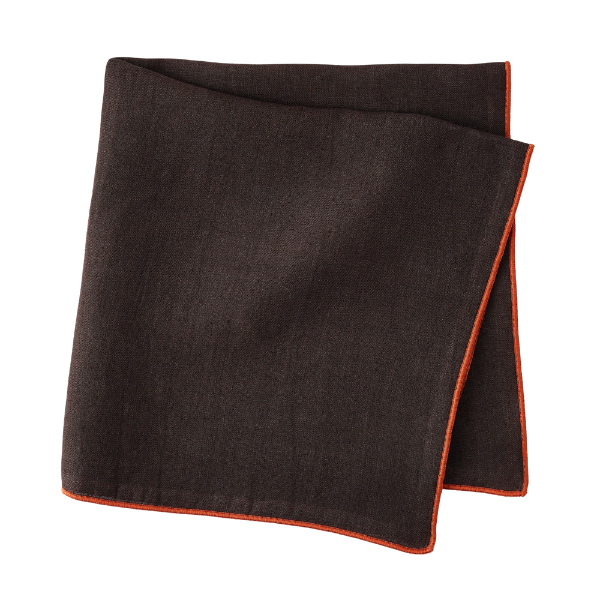 Chocolate brown linen napkin with tipped stitch trim, Hudson Grace