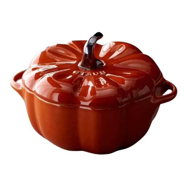 Orange ceramic pumpkin-shaped cocotte, Staub