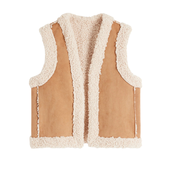 Sand cotton vest with borg trim, Boden