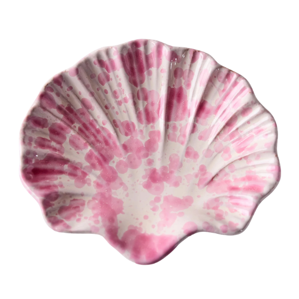 Pink and white splatterware shell dish, handmade in Italy, Reed Smythe
