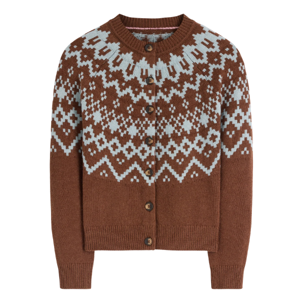 Brown Fair Isle knit cardigan, Potting Soil colorway, Boden