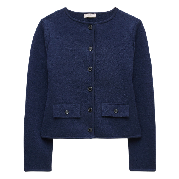 Navy boatneck sweater-jacket in boiled merino wool, J.Crew