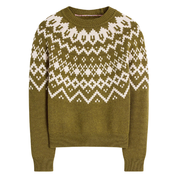 Light green Fair Isle knitted sweater, Cross Country pattern, Boden