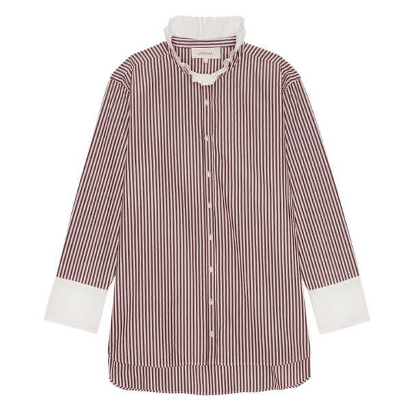 Ruffle neck shirt in Yorkshire stripe, The Great