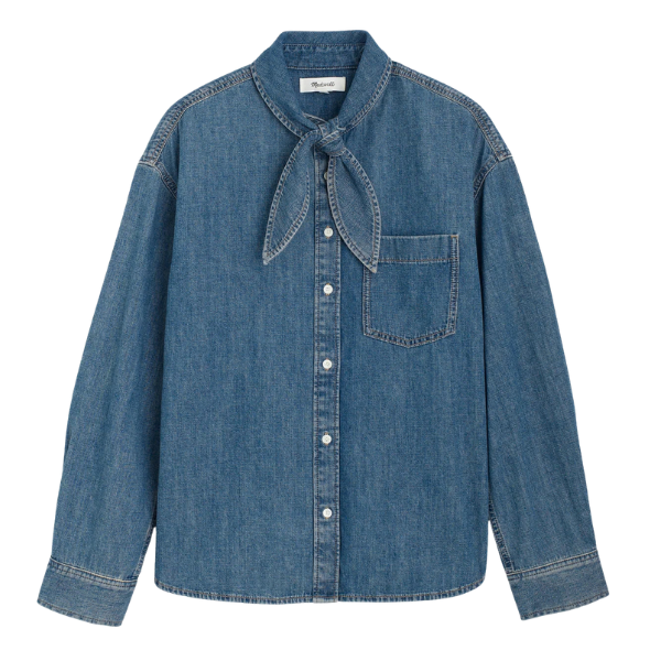 Denim tie-neck shirt, Madewell