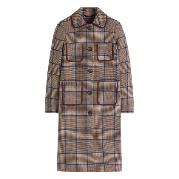 Maroon and teal Prince of Wales check wool coat with patch pockets, Boden