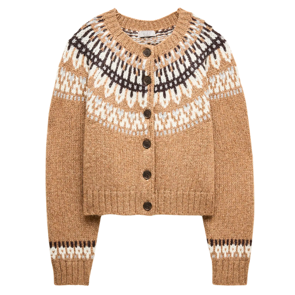 Camel and chocolate brown Fair Isle wool-blend cardigan, J.Crew