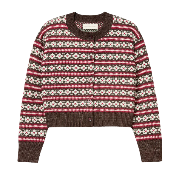 Red and brown floral intarsia knit cardigan, Idris, Loeffler Randall