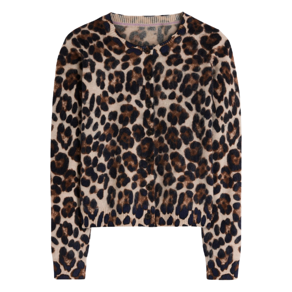 Camel leopard print brushed cashmere cardigan, Boden